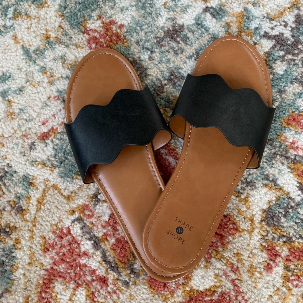 Black Shade and Shore Slip on Sandals- Size 9